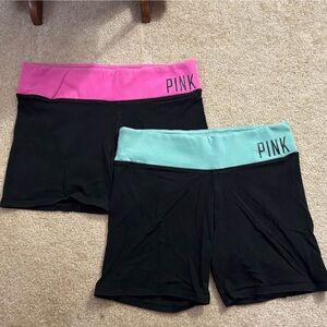 2 PINK Victoria's Secret Yoga Shorts in Black with Pink and Teal Waistbands